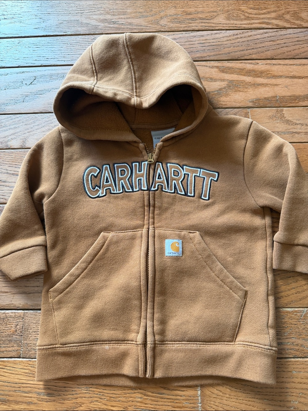 Carhartt Kids' Tan Zip-Up Hooded Sweatshirt with Logo